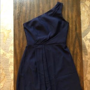 One Shoulder Navy Chiffon Dress
